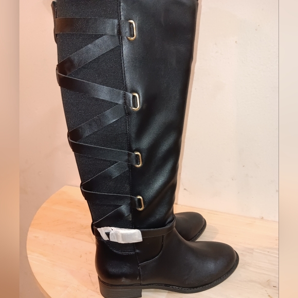 THALIA SODI Womens Black Criss-Cross Straps At Back Buckle Accent Stretch Round - Picture 6 of 9